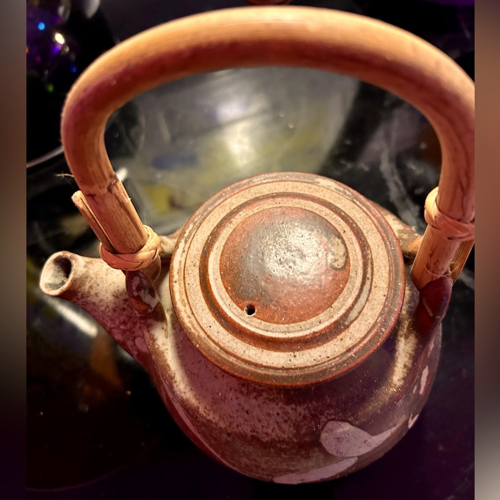 Quaint bamboo-handled teapot!